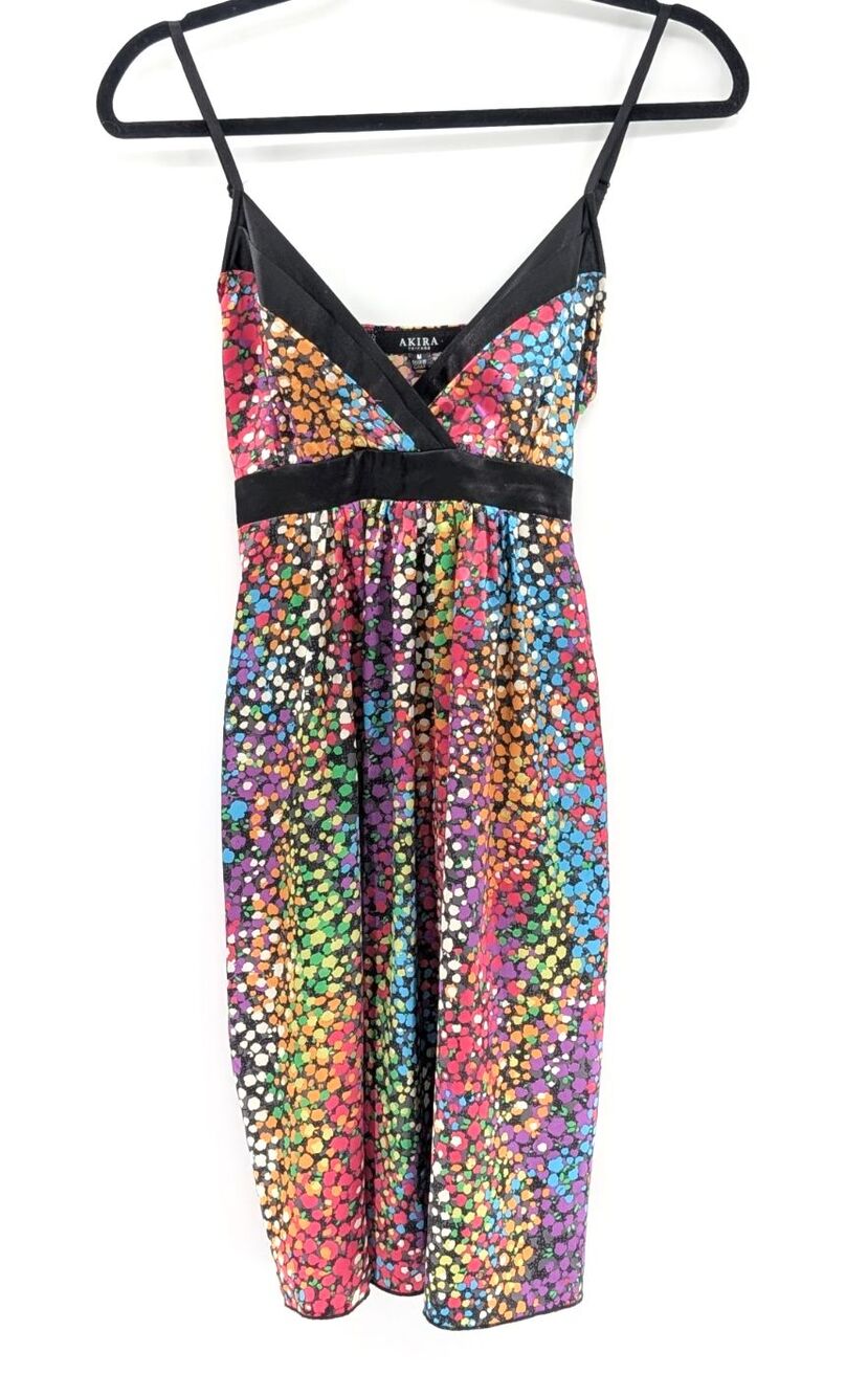 Akira Bright Multicolor Speckled V-Neck Sleeveless Knee Length Dress Medium